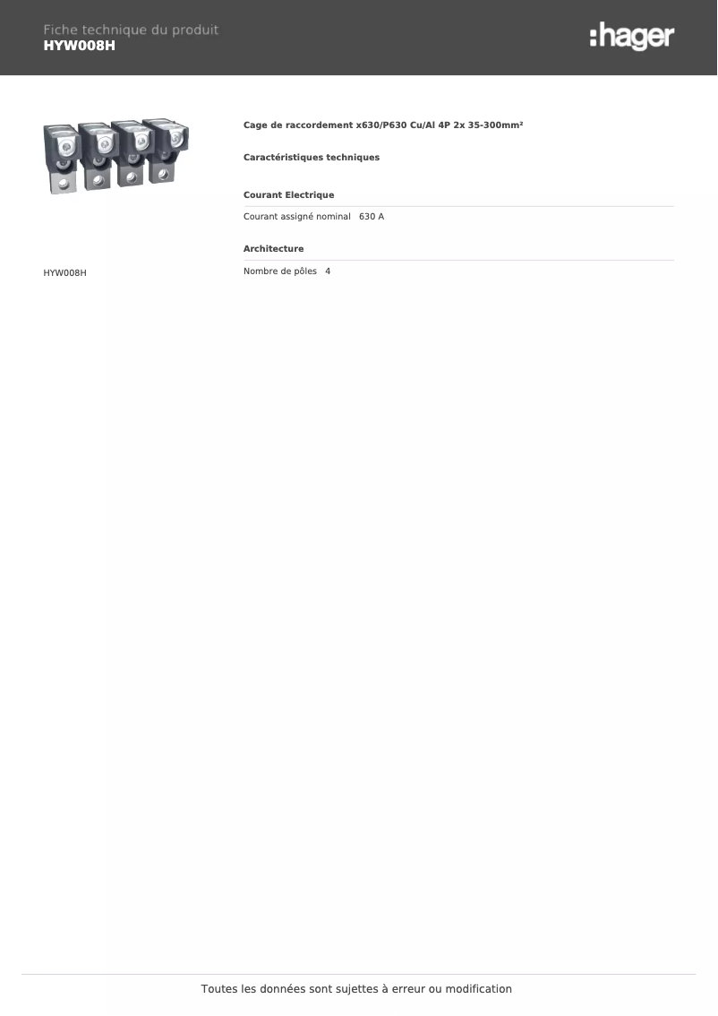 Página 1 del manual Ficha técnica Hager HYW008H