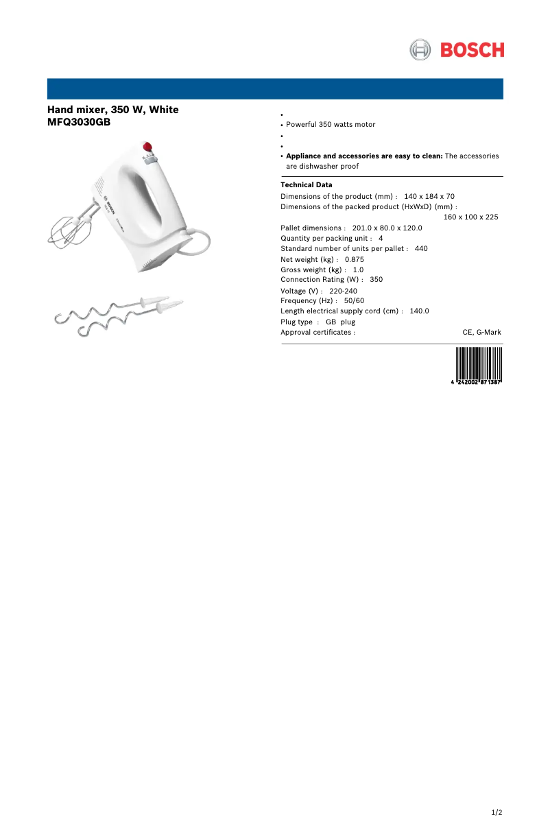 Página nº 1 - Ficha técnica Bosch MFQ3030GB