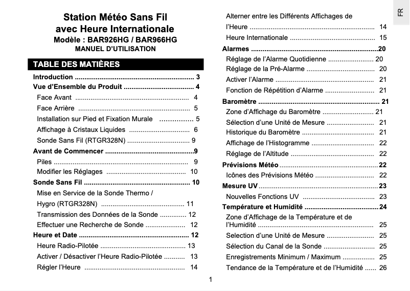 Página 1 del manual Manual de usuario Oregon Scientific BAR966HG