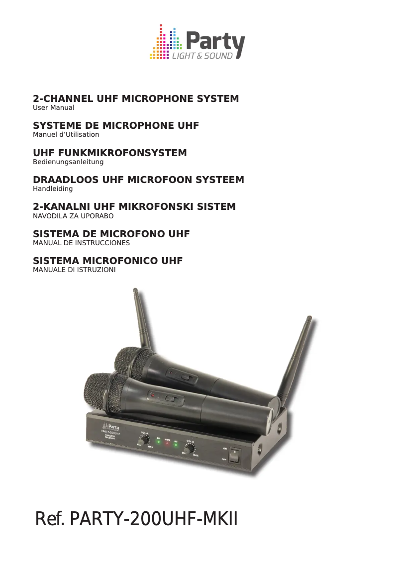 Imagen de la primera página del manual del dispositivo PARTY-200UHF-MKII