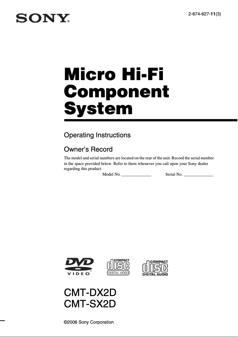 Imagen de la primera página del manual del dispositivo CMT-SX2D