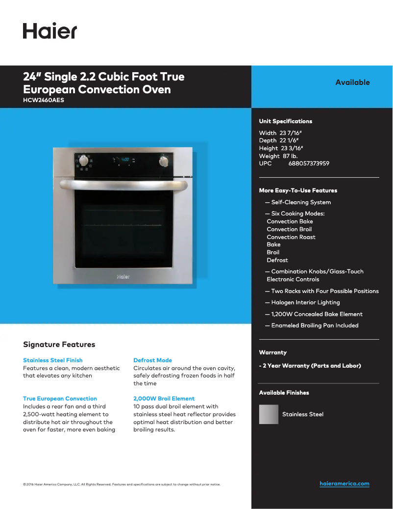 Imagen de la primera página del manual del dispositivo HCW2460AES