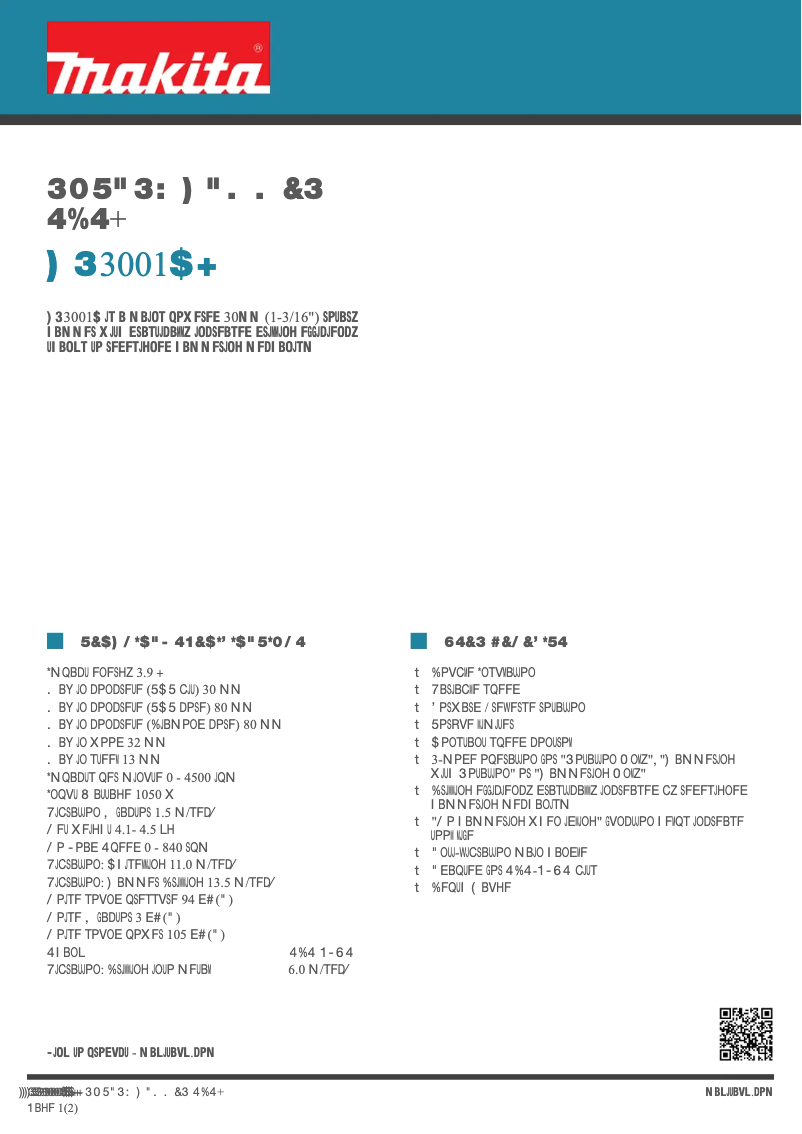 Página 1 del manual Ficha técnica Makita HR3001CJ