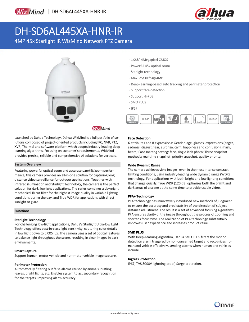 Página 1 del manual Ficha técnica Dahua Technology SD6AL445XA-HNR-IR