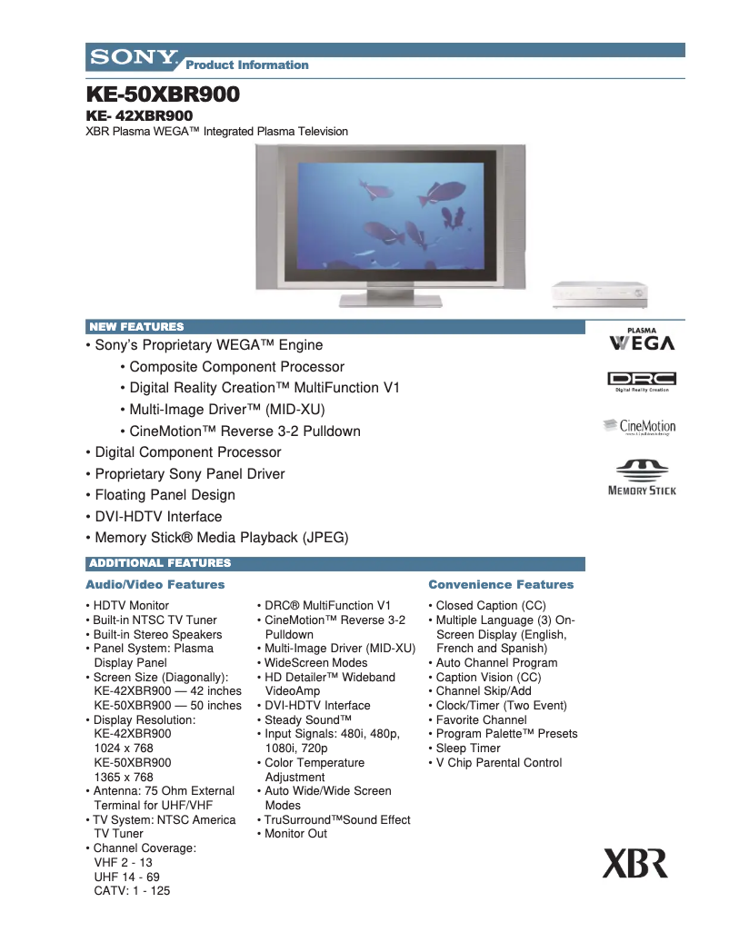 Página nº 1 - Ficha técnica Sony KE-50XBR900