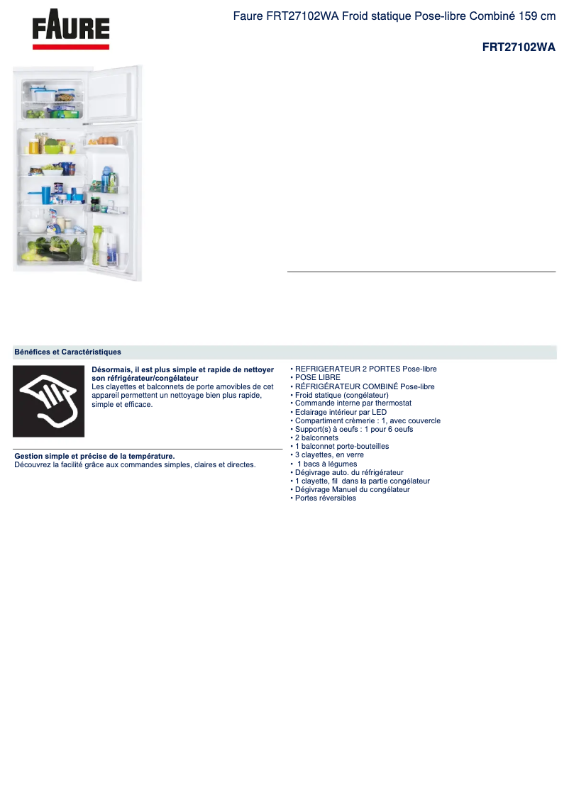Página nº 1 - Ficha técnica Faure FRT27102WA
