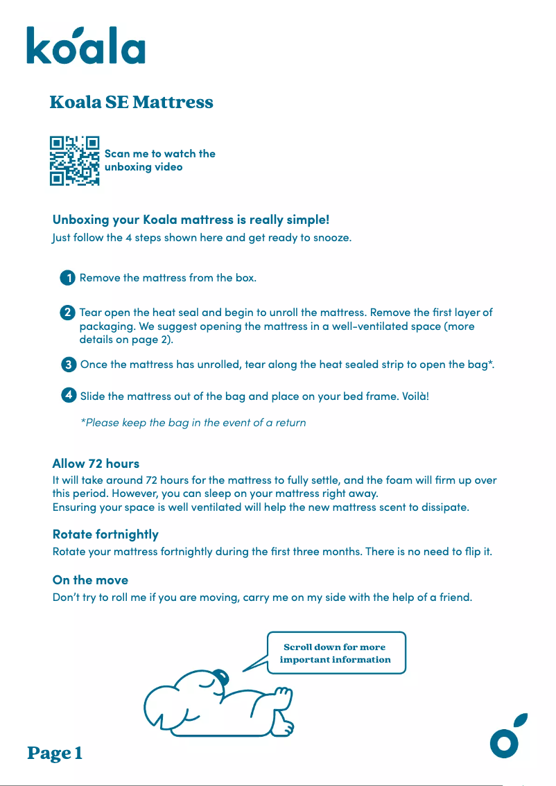 Imagen de la primera página del manual del dispositivo SE Mattress