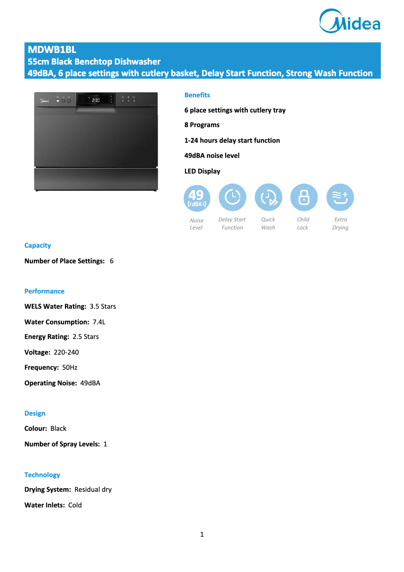 Imagen de la primera página del manual del dispositivo MDWB1BL