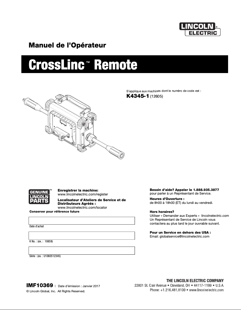 Página nº 1 - Manual de usuario Lincoln Electric CrossLinc Remote