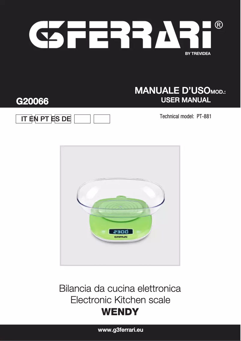 Imagen de la primera página del manual del dispositivo Wendy G20066