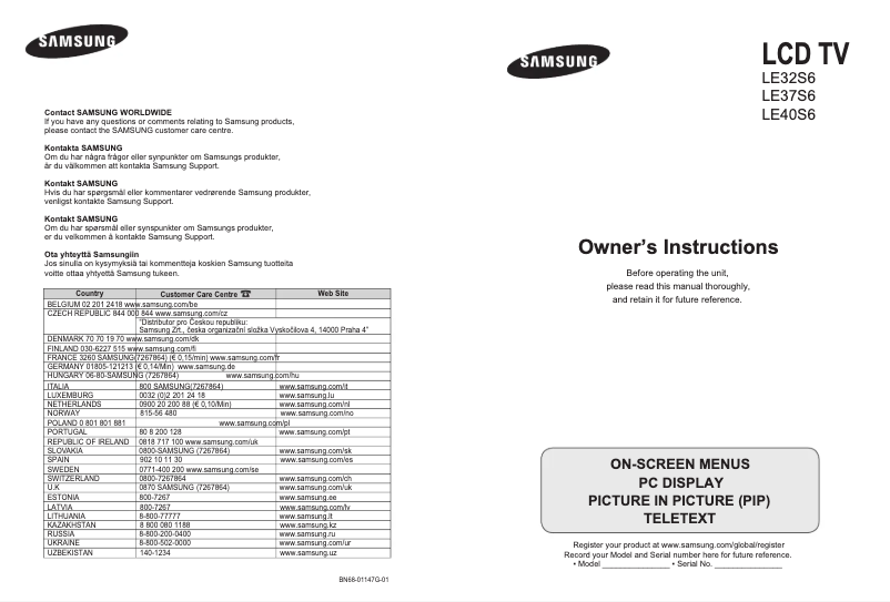 Página 1 del manual Manual de usuario Samsung LE32S60BD