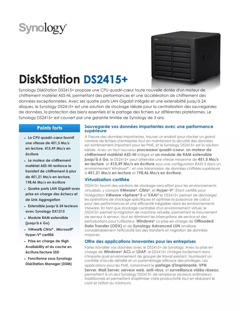 Página 1 del manual Ficha técnica Synology DiskStation DS2415+