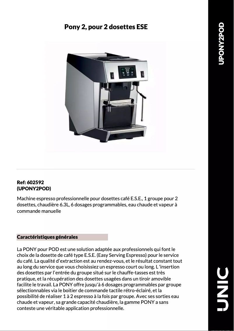 Página 1 del manual Ficha técnica UNIC Pony 2