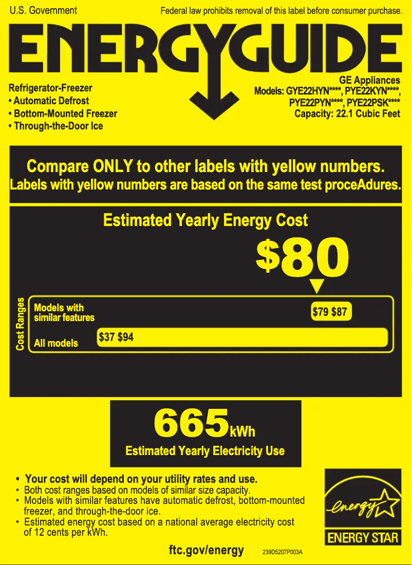 Página 1 del manual Etiqueta energética GE Profile PYE22PYNFS