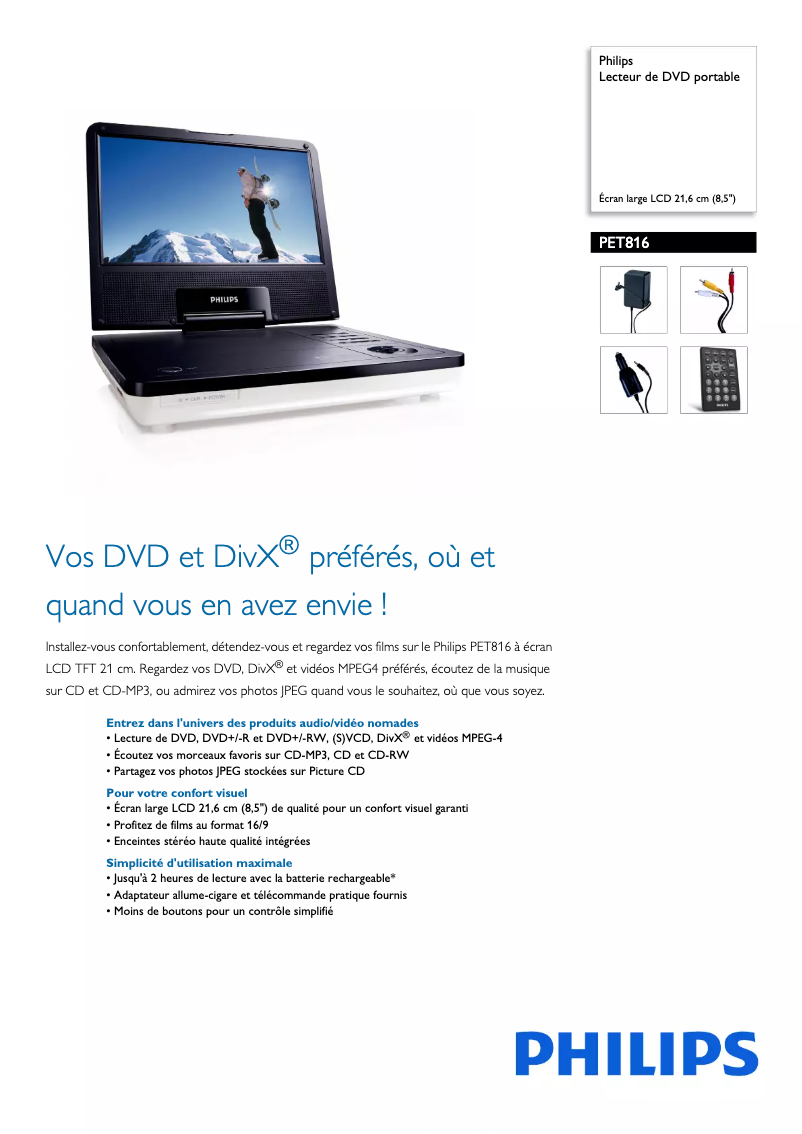 Página 1 del manual Ficha técnica Philips PET816