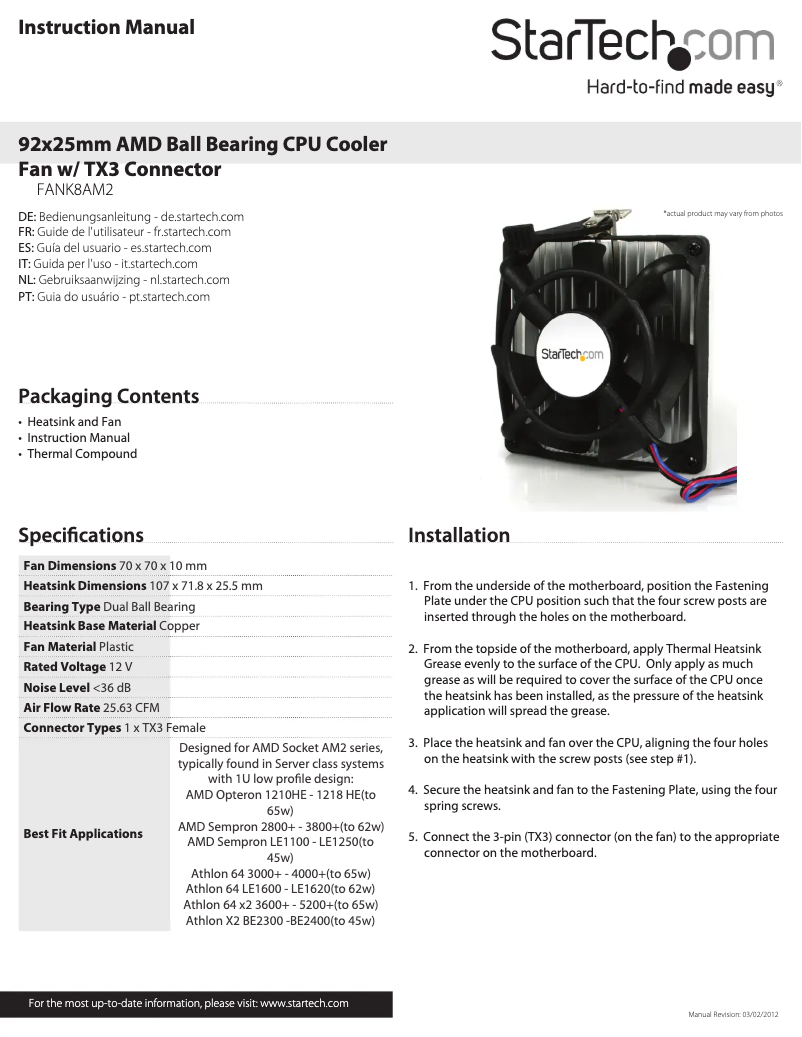 Imagen de la primera página del manual del dispositivo FANK8AM2