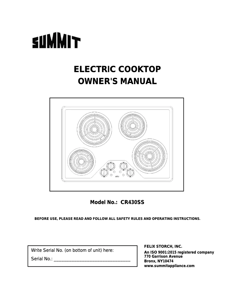 Imagen de la primera página del manual del dispositivo CR430SS