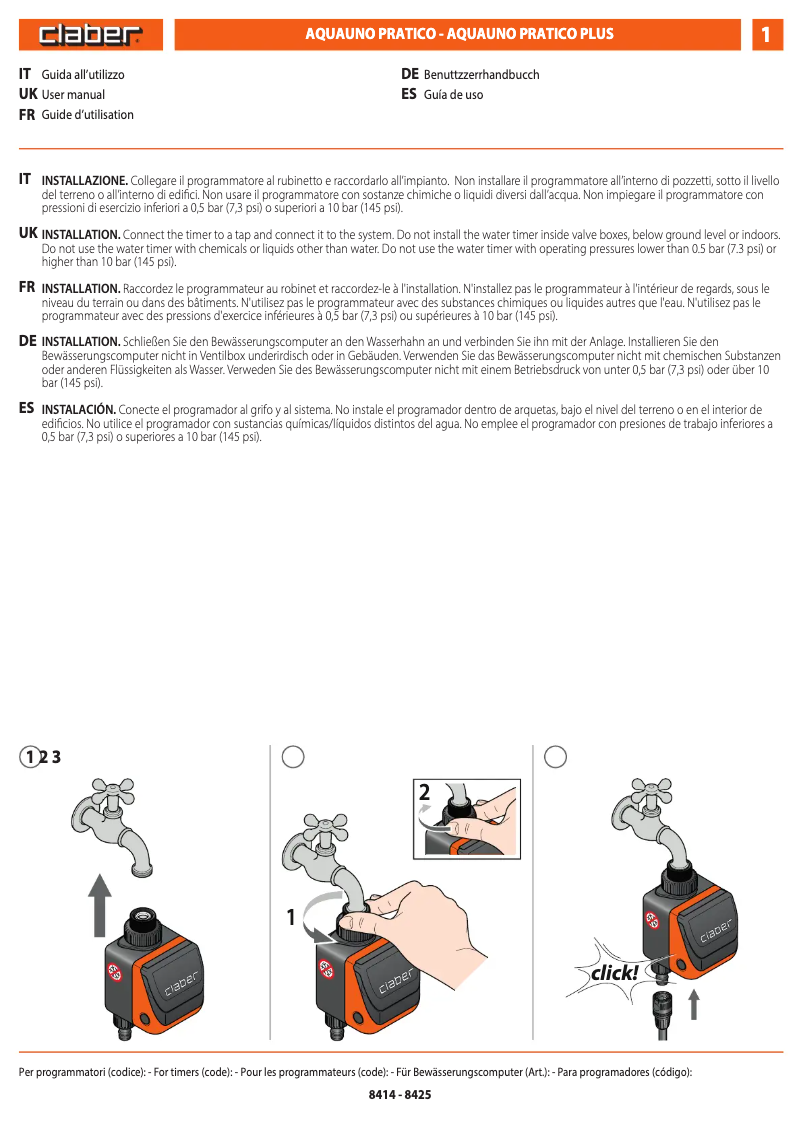 Página 1 del manual Manual de usuario Claber Pratico 8428