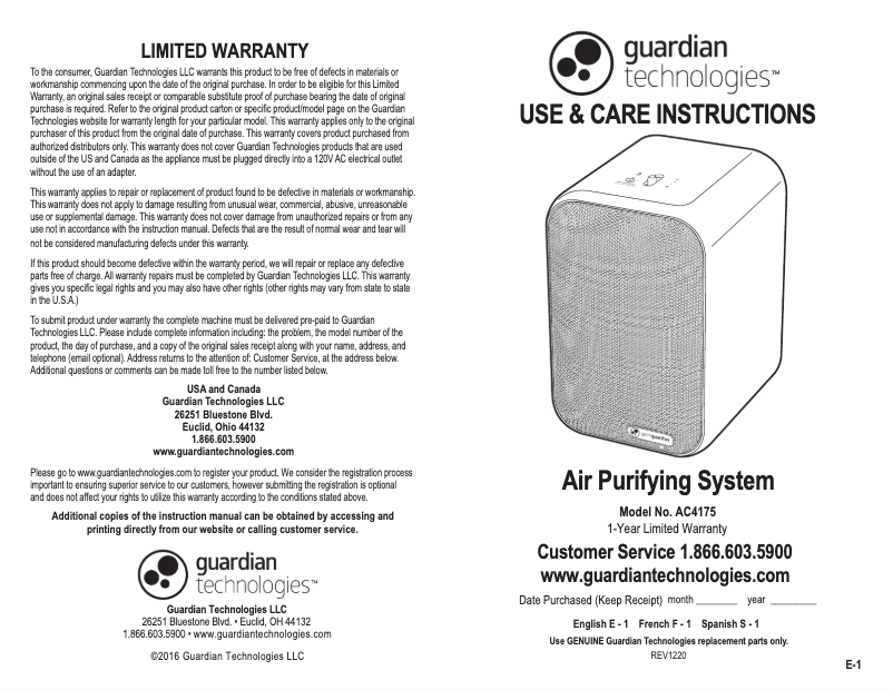 Imagen de la primera página del manual del dispositivo AC4175