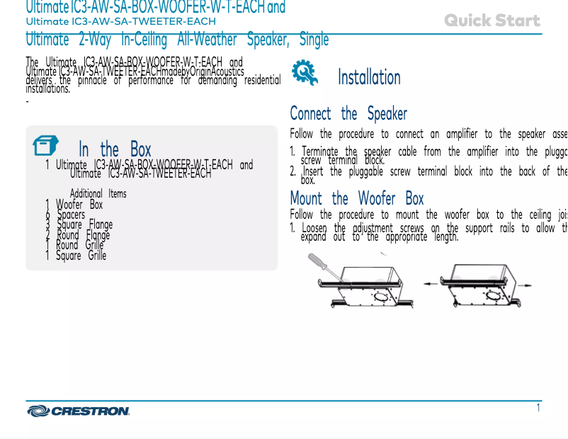 Página 1 del manual Manual de usuario Crestron ULTIMATE IC3-SA-WOOFER