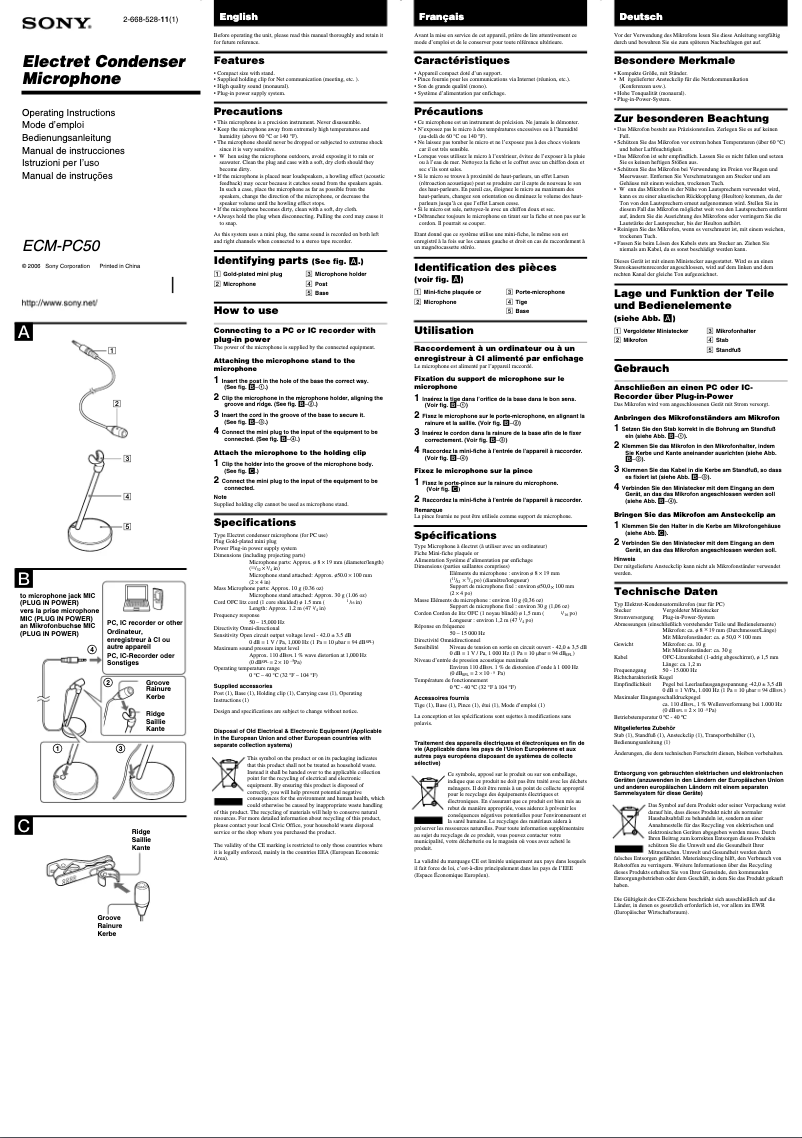 Página nº 1 - Manual de usuario Sony ECM-PC50