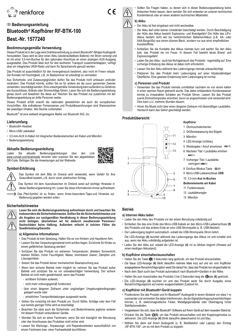 Imagen de la primera página del manual del dispositivo RF-BTK-100