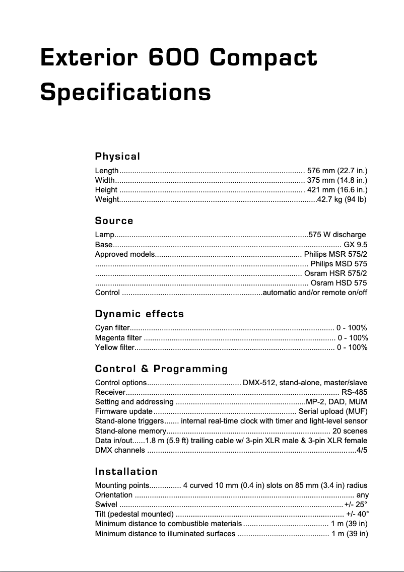 Imagen de la primera página del manual del dispositivo Exterior 600 Compact