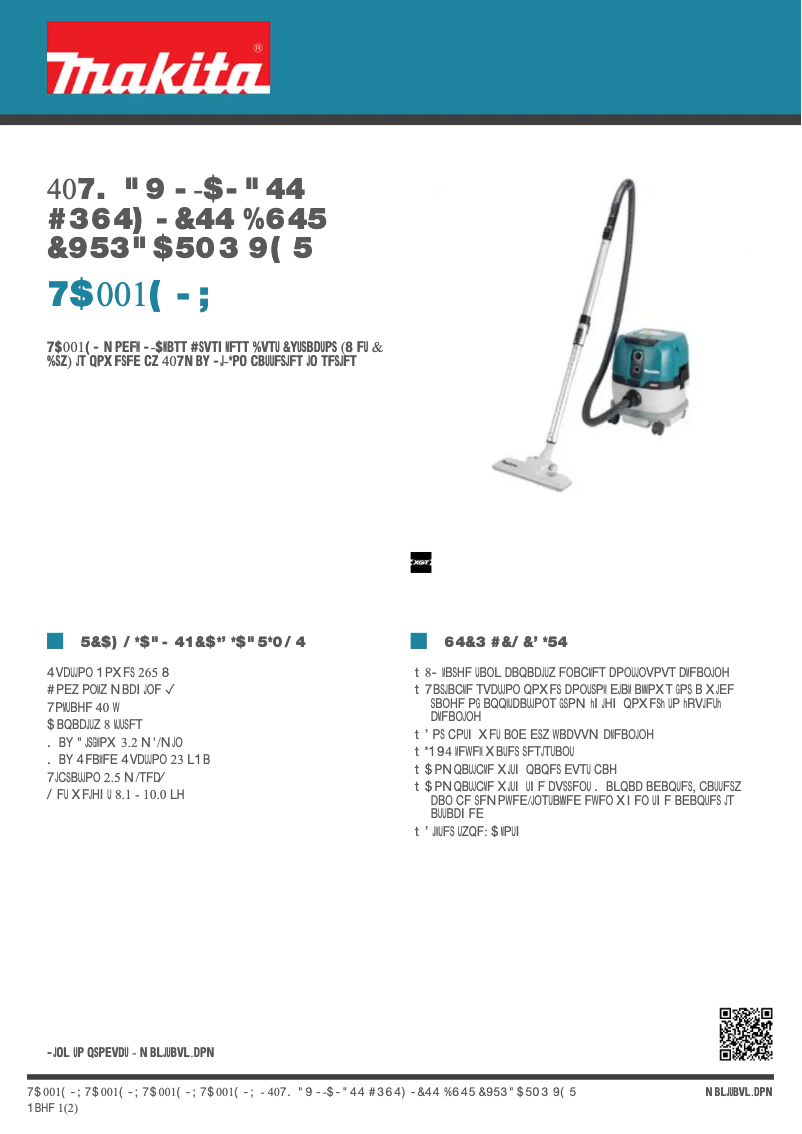 Página 1 del manual Ficha técnica Makita VC001GLZ