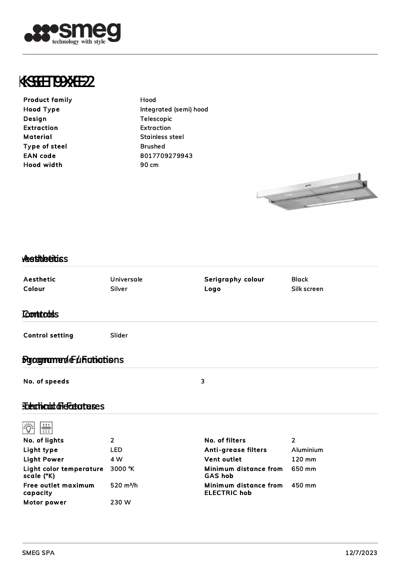 Página 1 del manual Ficha técnica Smeg KSET9XE2