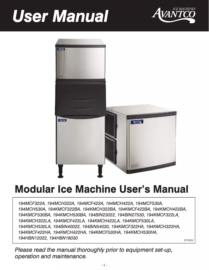 Imagen de la primera página del manual del dispositivo Ice KMC-H-530-A