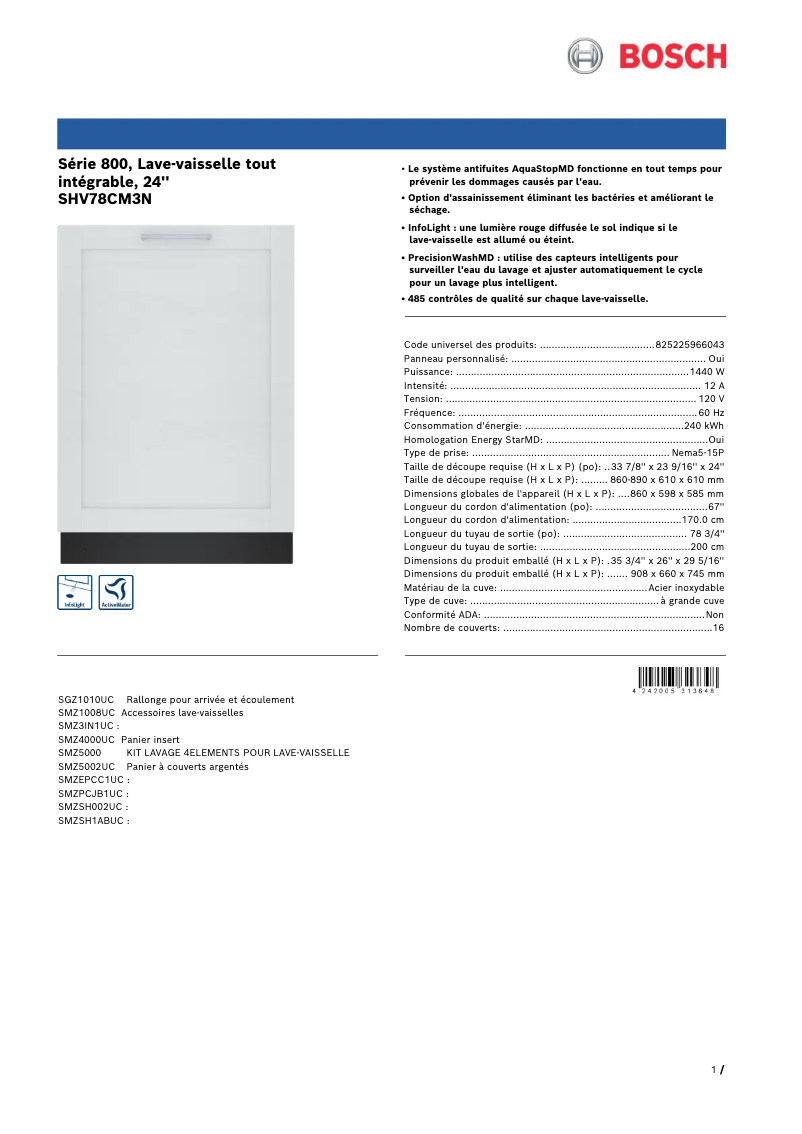 Página nº 1 - Ficha técnica Bosch SHV78CM3N