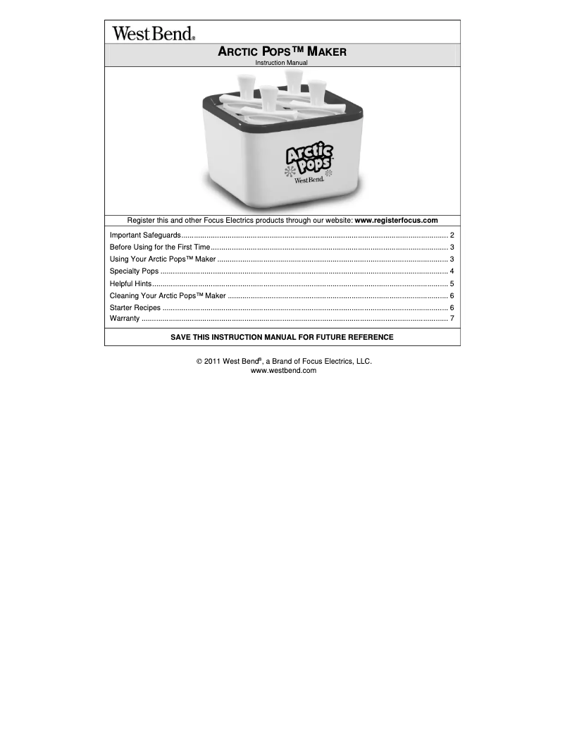 Página 1 del manual Manual de usuario WestBend Arctic Pops