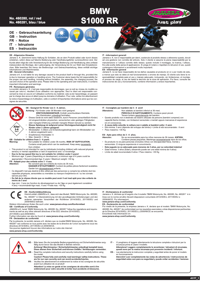 Imagen de la primera página del manual del dispositivo BMW S1000 RR