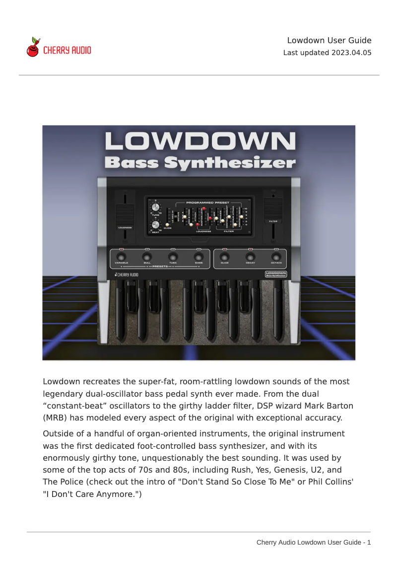 Página 1 del manual Manual de usuario Cherry Audio Lowdown