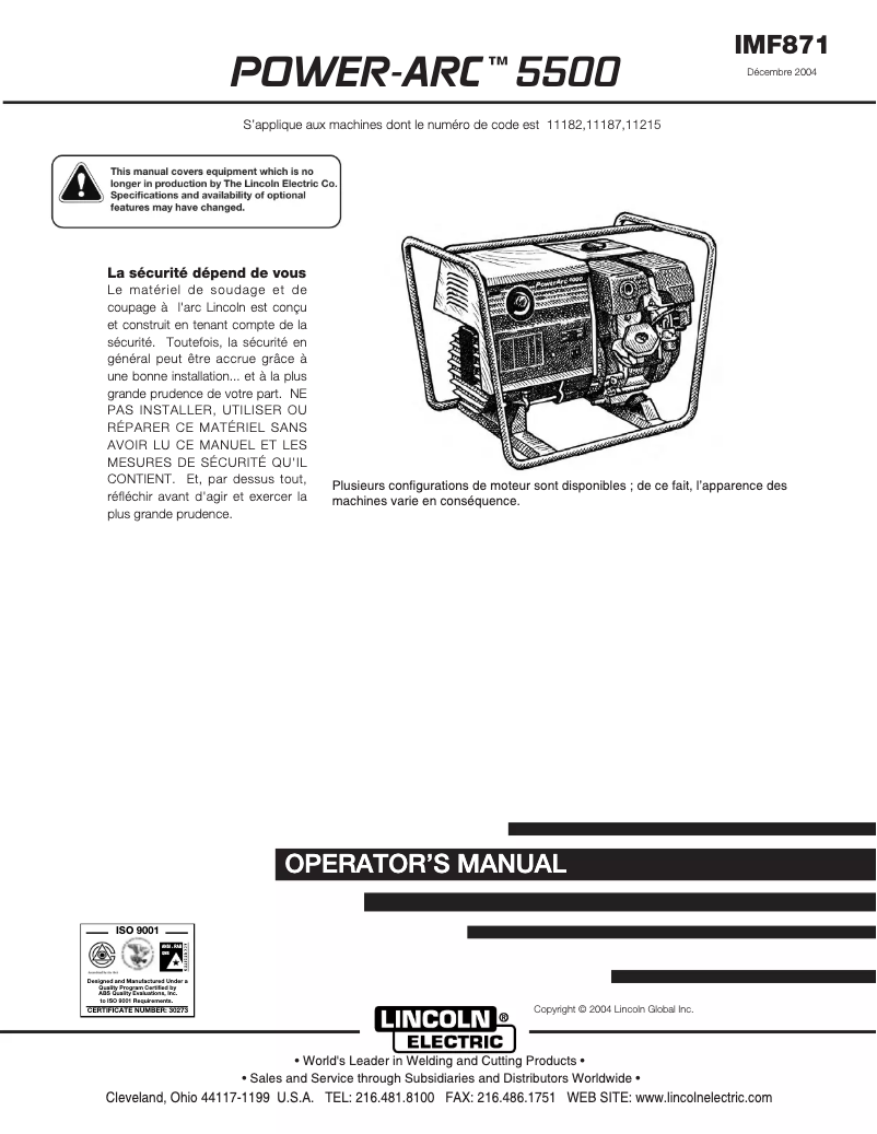 Imagen de la primera página del manual del dispositivo Power Arc 5500