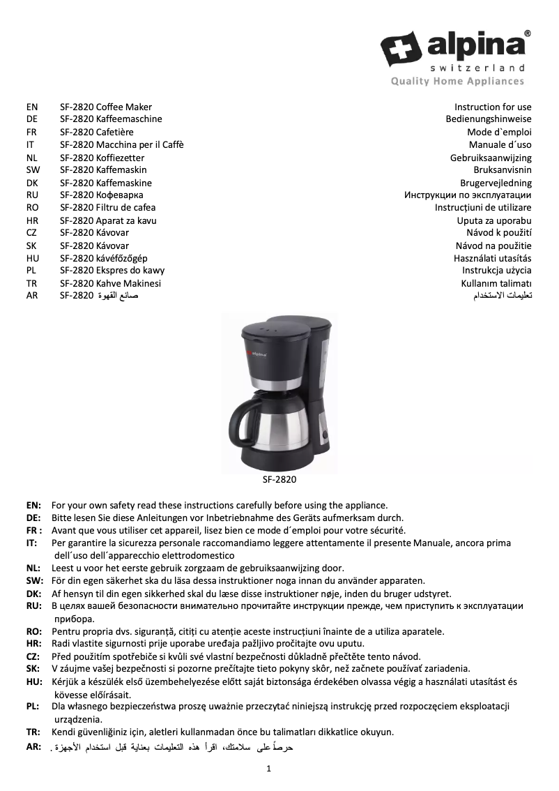 Imagen de la primera página del manual del dispositivo SF-2820