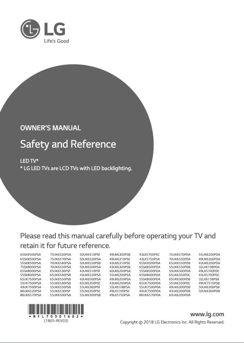 Imagen de la primera página del manual del dispositivo 65UK6350PDC