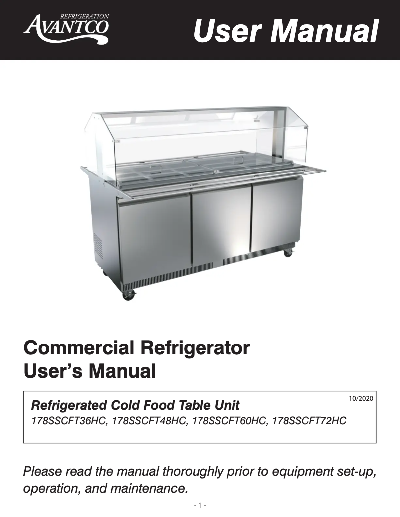 Página 1 del manual Manual de usuario Avantco SS-CFT-72-HC