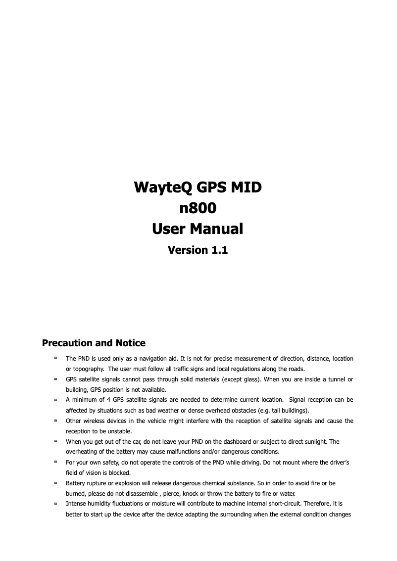 Página 1 del manual Manual de usuario WayteQ N800 GPS MID