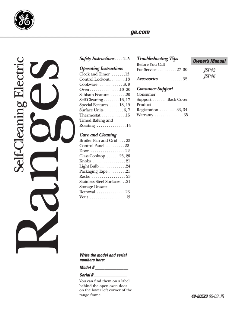 Imagen de la primera página del manual del dispositivo JSP42WKWW