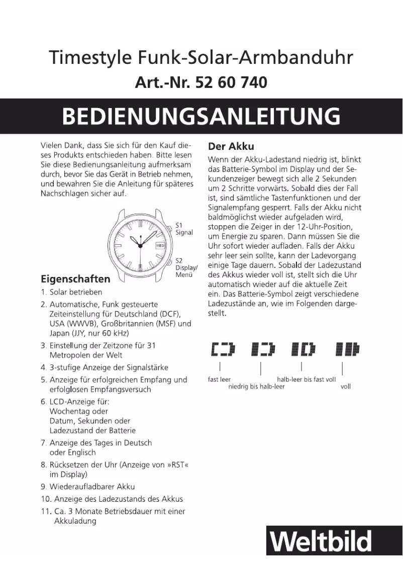 Imagen de la primera página del manual del dispositivo 52 60 740