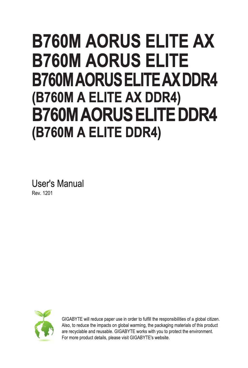 Imagen de la primera página del manual del dispositivo B760M Aorus Elite