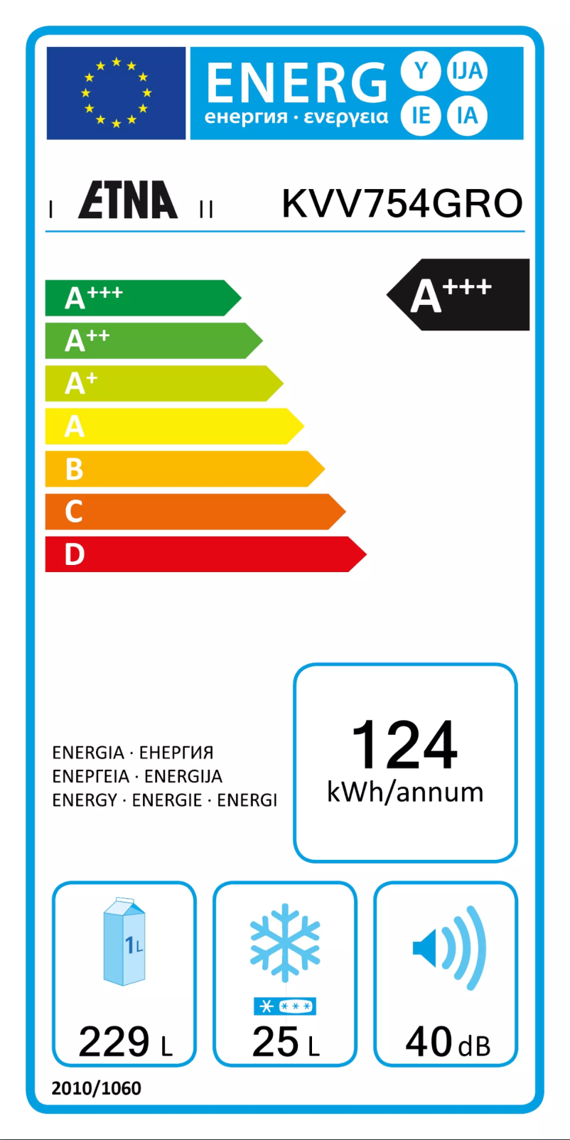 Página 1 del manual Etiqueta energética Etna KVV754GRO