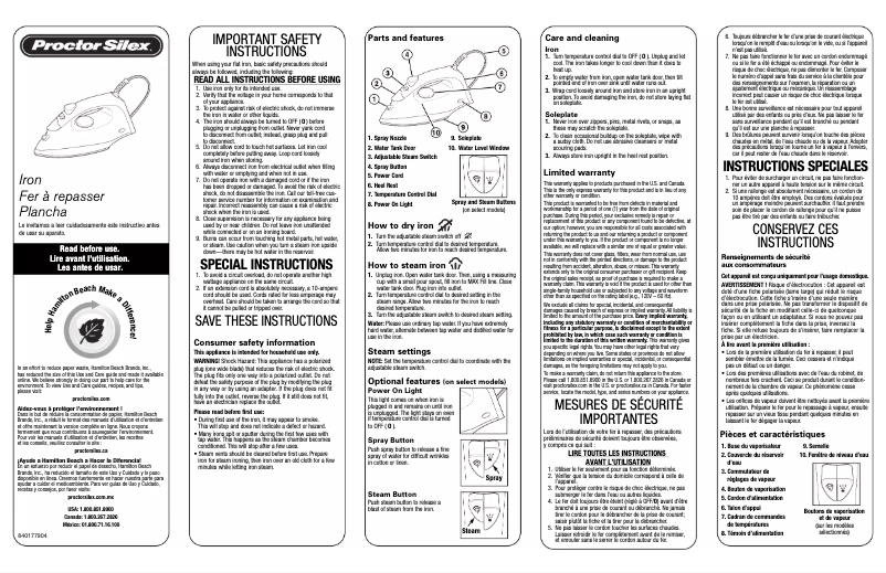 Página 1 del manual Manual de usuario Proctor Silex 17291Y