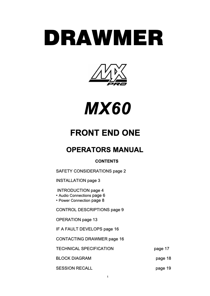Imagen de la primera página del manual del dispositivo MXPRO-60