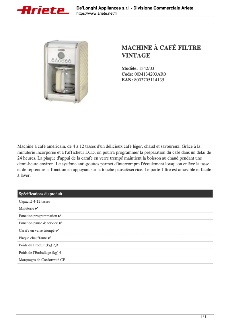 Imagen de la primera página del manual del dispositivo Cafe Vintage 1342