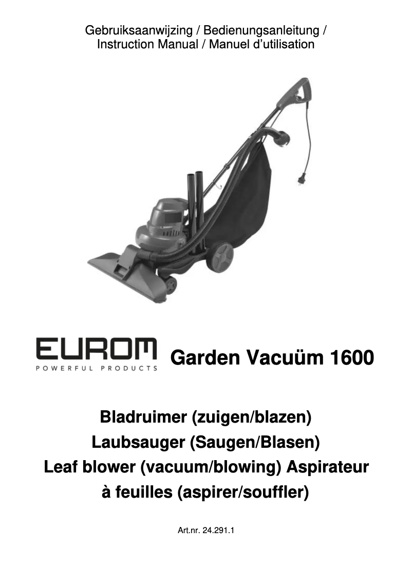 Imagen de la primera página del manual del dispositivo Garden Vacuum 1600