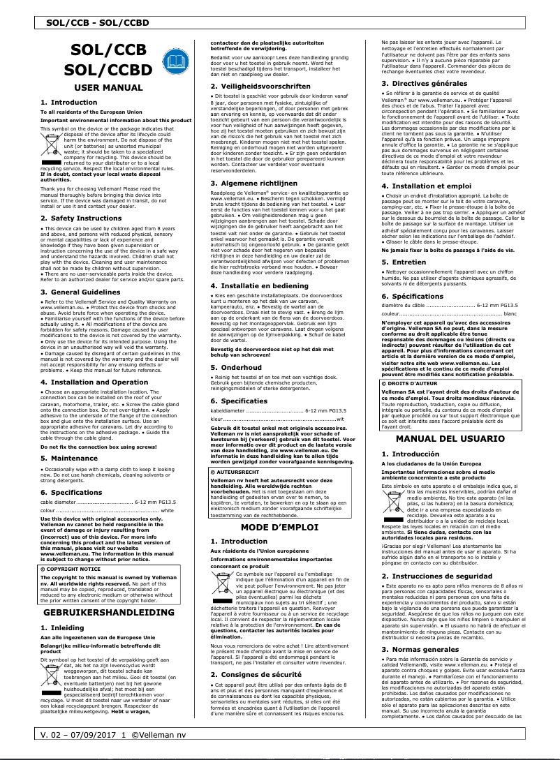 Imagen de la primera página del manual del dispositivo SOL/CCBD