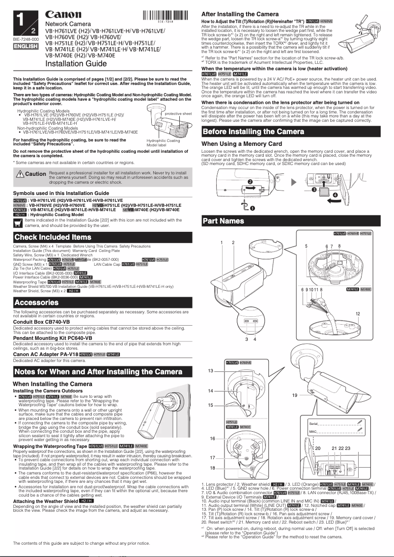 Página nº 1 - Manual de usuario Canon VB-M741LE (H2)
