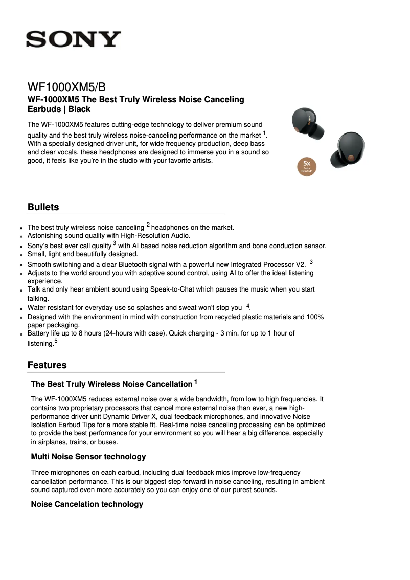 Página nº 1 - Ficha técnica Sony WF-1000XM5